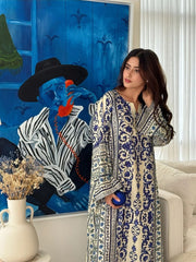Royal Blue Baroque Printed Long Kurta