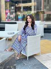 Royal Blue Baroque Printed Long Kurta