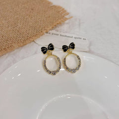 Korean Style Black Bow Earrings