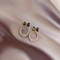 Korean Style Black Bow Earrings