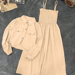 Kaaj Button Coati With Gazzer Romper Frock 2Pcs