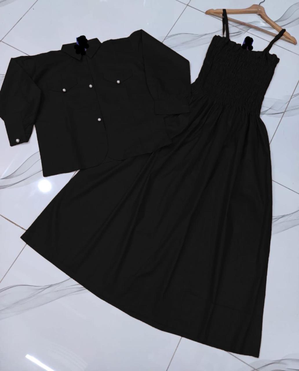 Kaaj Button Coati With Gazzer Romper Frock 2Pcs